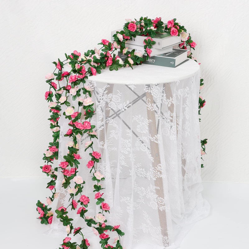 KHOYIME 9 Pack 72 FT Artificial Flower Garland, Fake Pink Roses Vines Silk Flowers Faux Plastic Outdoor Hanging Floral Ivy Garland Decorations for Wedding Arch Bedroom Home Wall Backdrop Room Decor - Image 5