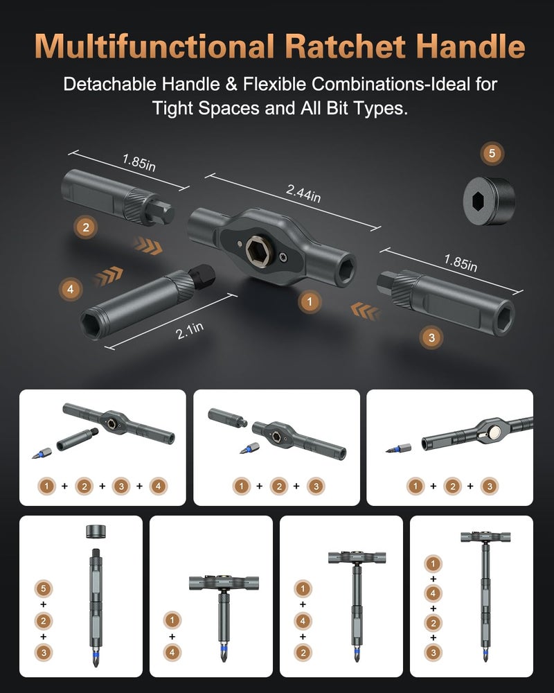 Bomivoi 74 in 1 Magnetic Screwdriver Set, Multi Bit Ratchet Screwdriver Set with Detachable Handle, Repair Tool Kit for Furniture, Precision Electrical Appliance, Bicycle, Ring Doorbell, DIY, Watch - Image 2