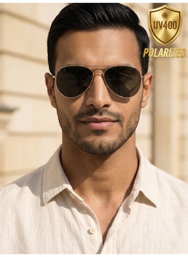Polarized Oversized Pilot Sunglasses Unisex, Classic Metal Frame, UV400, Black & Grey - Image 2