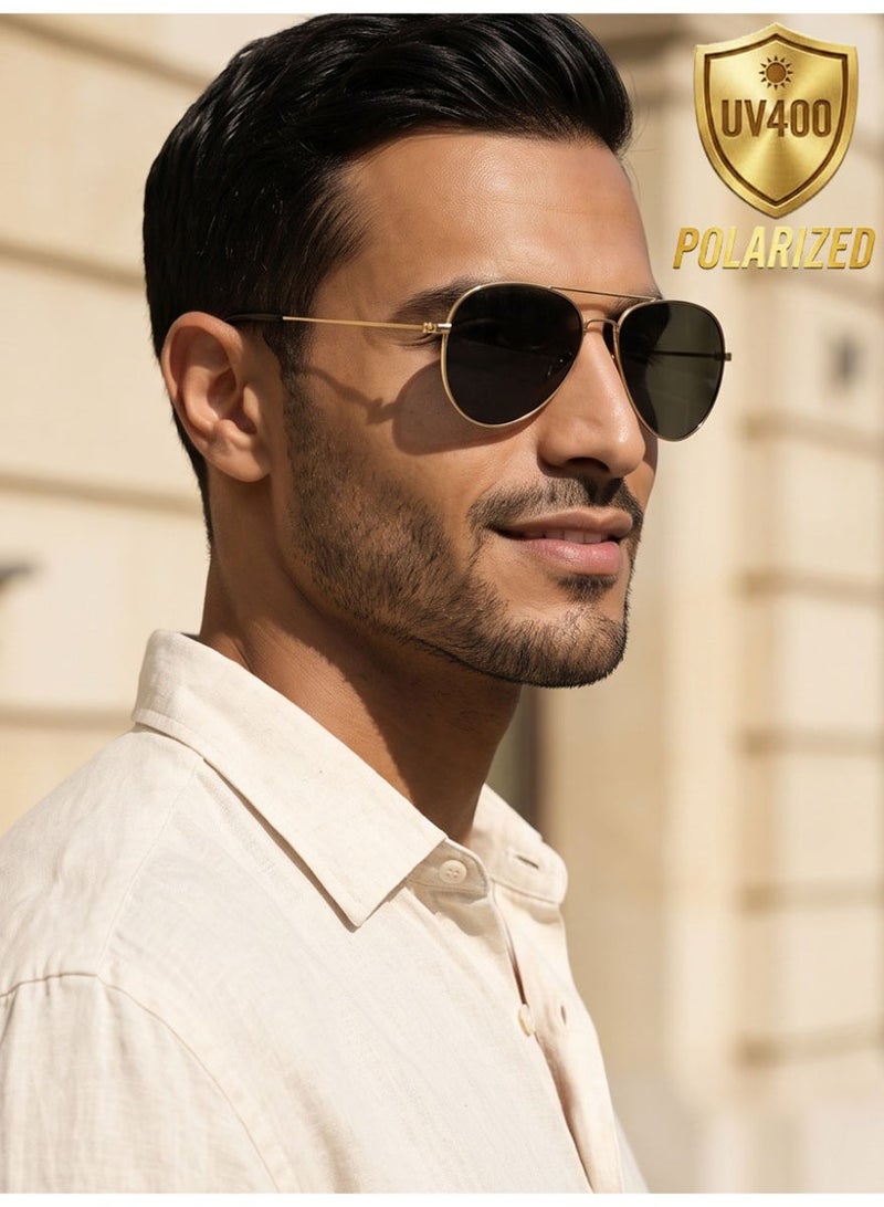 Polarized Oversized Pilot Sunglasses Unisex, Classic Metal Frame, UV400, Black & Grey - Image 1