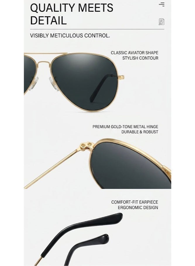 Polarized Oversized Pilot Sunglasses Unisex, Classic Metal Frame, UV400, Black & Grey - Image 4