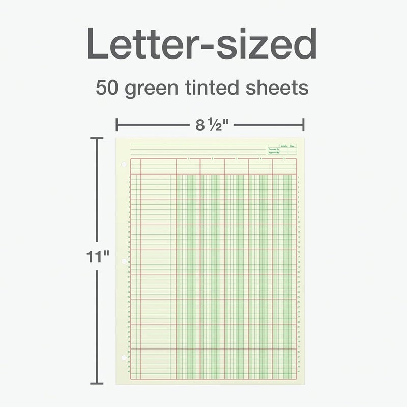 ADAMS Columnar Analysis Pad, 5 Column Ledger, 8.5" x 11", 100 Pages (50 Sheets), Green, 3 Hole Punch, for Accounting, Bookkeeping & Data (ACP85115) - Image 2