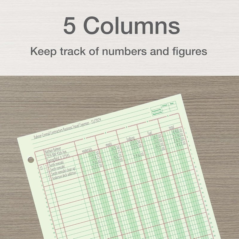 ADAMS Columnar Analysis Pad, 5 Column Ledger, 8.5" x 11", 100 Pages (50 Sheets), Green, 3 Hole Punch, for Accounting, Bookkeeping & Data (ACP85115) - Image 4
