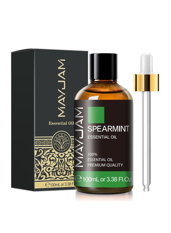 MAYJAM Spearmint Essential Oil, MAYJAM Pure Essential Oils for Diffusers, 3.38FL.OZ/100ML Large Volume Spearmint Oil for Facial Hair with Premium Glass Dropper - Image 1