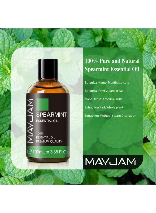 MAYJAM Spearmint Essential Oil, MAYJAM Pure Essential Oils for Diffusers, 3.38FL.OZ/100ML Large Volume Spearmint Oil for Facial Hair with Premium Glass Dropper - Image 3