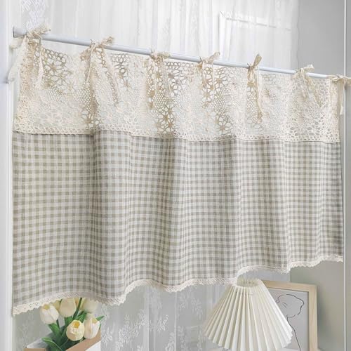 Gxi Tie Top Plaid Kitchen Curtain Valance for Living Room Bedroom Small Windows Gingham Linen Cafe Curtain Short Vintage French Window Treatment Tiers Bathroom Farmhouse Valance 1 Panel 39 x 20 inch - Image 4