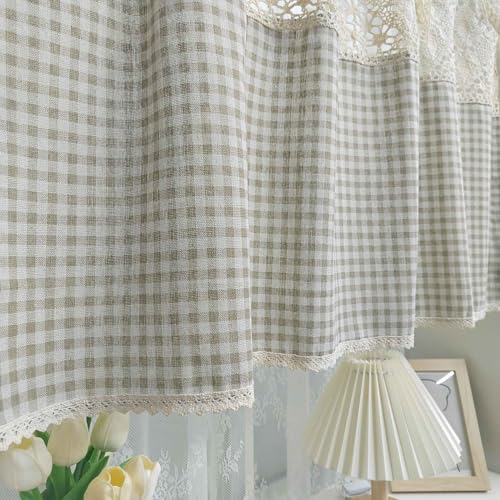 Gxi Tie Top Plaid Kitchen Curtain Valance for Living Room Bedroom Small Windows Gingham Linen Cafe Curtain Short Vintage French Window Treatment Tiers Bathroom Farmhouse Valance 1 Panel 39 x 20 inch - Image 5