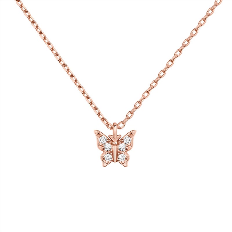 PAVOI 14K Rose Gold Plated Butterfly Pendant Necklace | Friendship Cute Necklaces for Women | CZ Butterfly Necklaces - Image 1