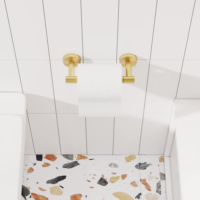 Rarxtr Gold Toilet Paper Holder Sus304 Stainless Steel Double Post Pivoting Toilet Paper Roll Holder Wall Mounted Toilet Tissue Holder For Commercial Bathroom Rv Brushed Brass Finish - Image 3