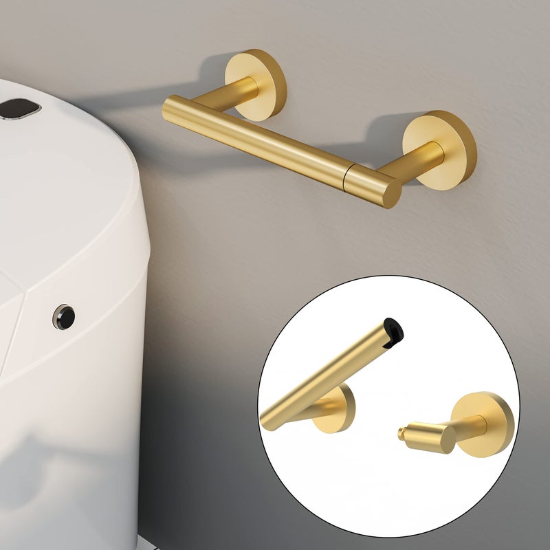 Rarxtr Gold Toilet Paper Holder Sus304 Stainless Steel Double Post Pivoting Toilet Paper Roll Holder Wall Mounted Toilet Tissue Holder For Commercial Bathroom Rv Brushed Brass Finish - Image 2