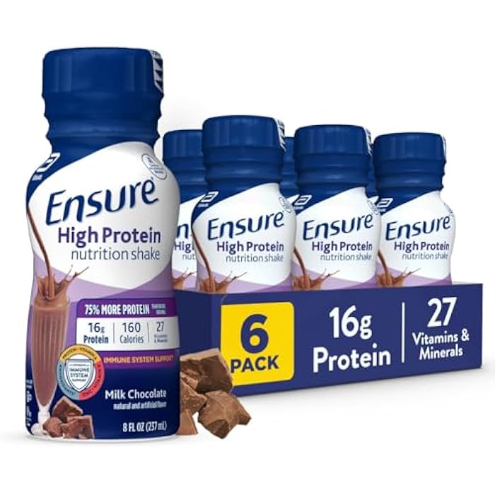 Ensure High Protein Milk Chocolate Nutrition Shake, Ready to Drink, 16g Protein and 27 Vitamins and Minerals, 8 fl oz, 6 Pack - Image 1