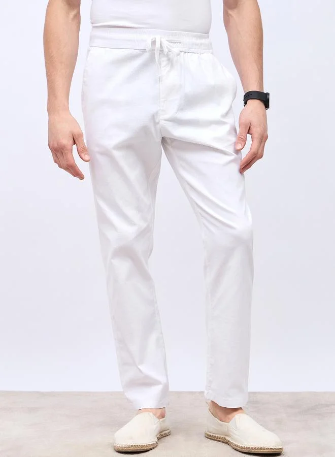 Styli Cotton Slub Textured Relaxed Fit Trousers