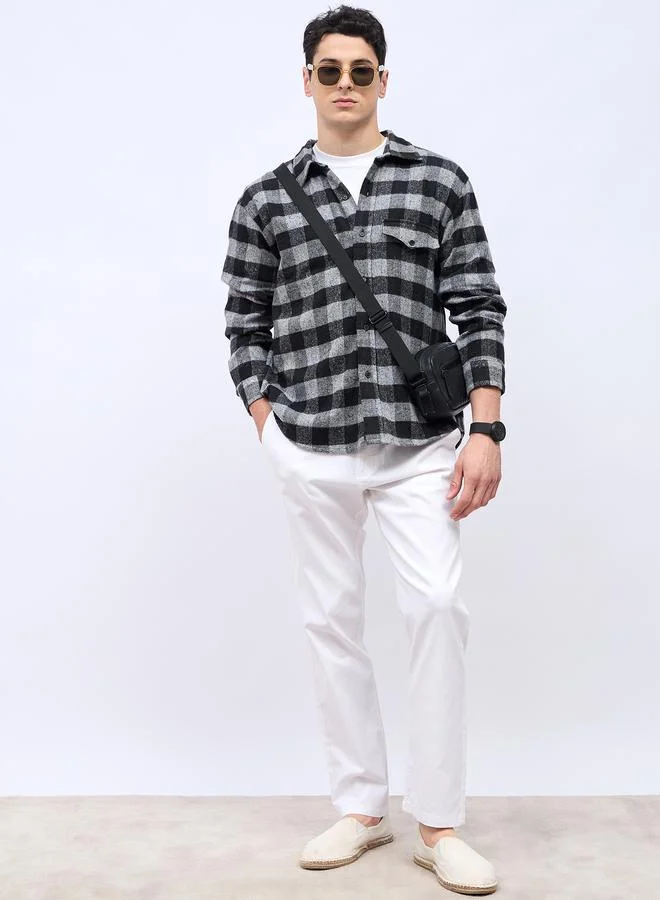 Styli Cotton Slub Textured Relaxed Fit Trousers