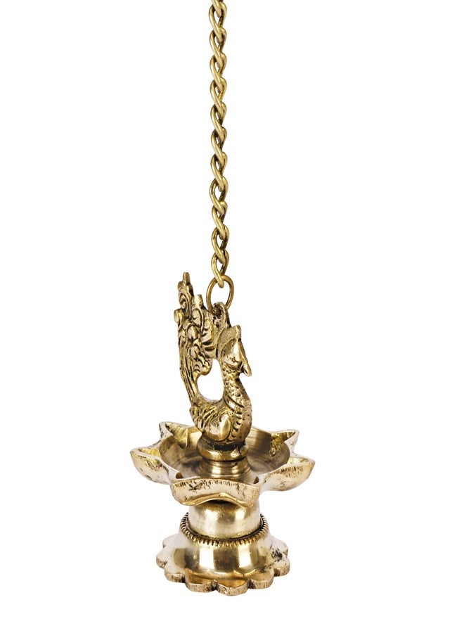 APKO Handmade Antique Ethnic Peacock Design 7 Oil Wick Brass Hanging Diya, Brass Diyas for Decoration, Temple Decor - Image 3