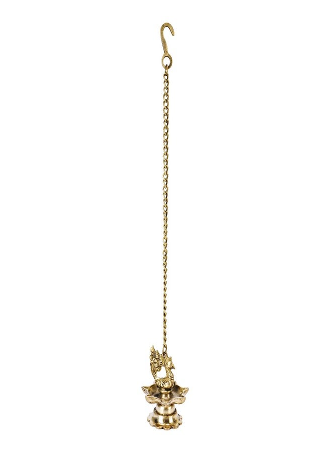APKO Handmade Antique Ethnic Peacock Design 7 Oil Wick Brass Hanging Diya, Brass Diyas for Decoration, Temple Decor - Image 2