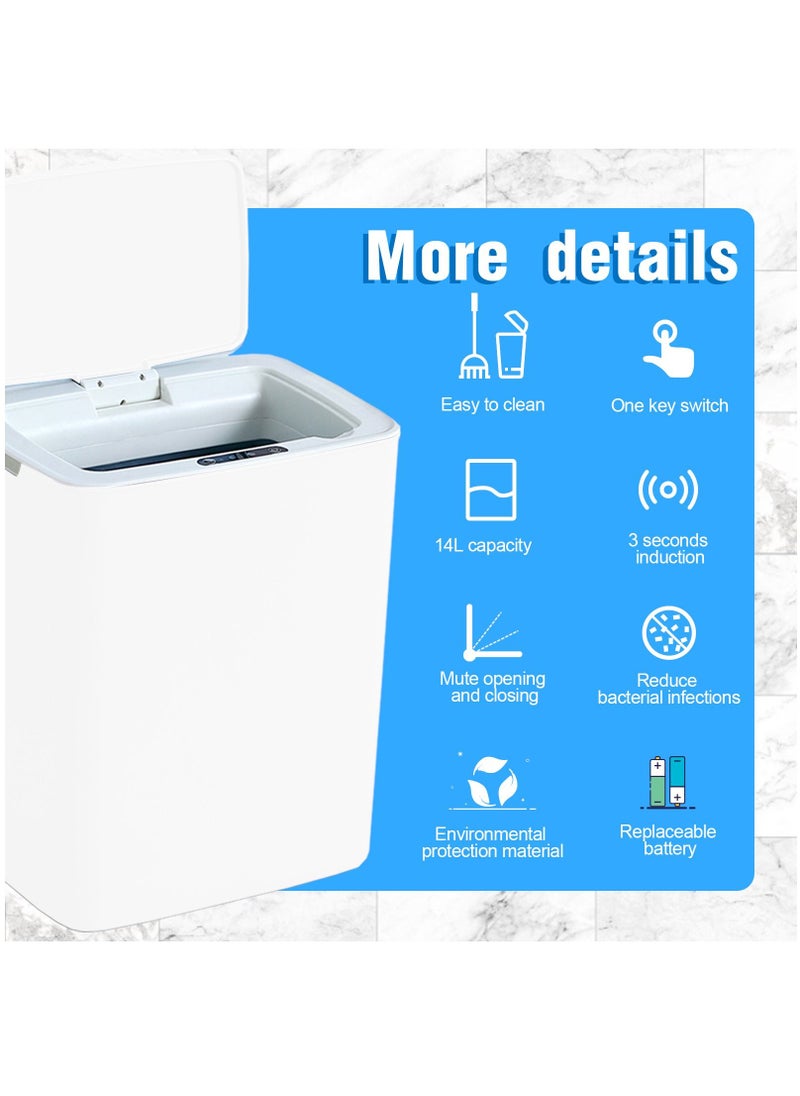 HoldPeak - 14L Capacity Household Sensor Kitchen Garbage Bin with Sensing Distance,Automatic Trash Can White - Image 1