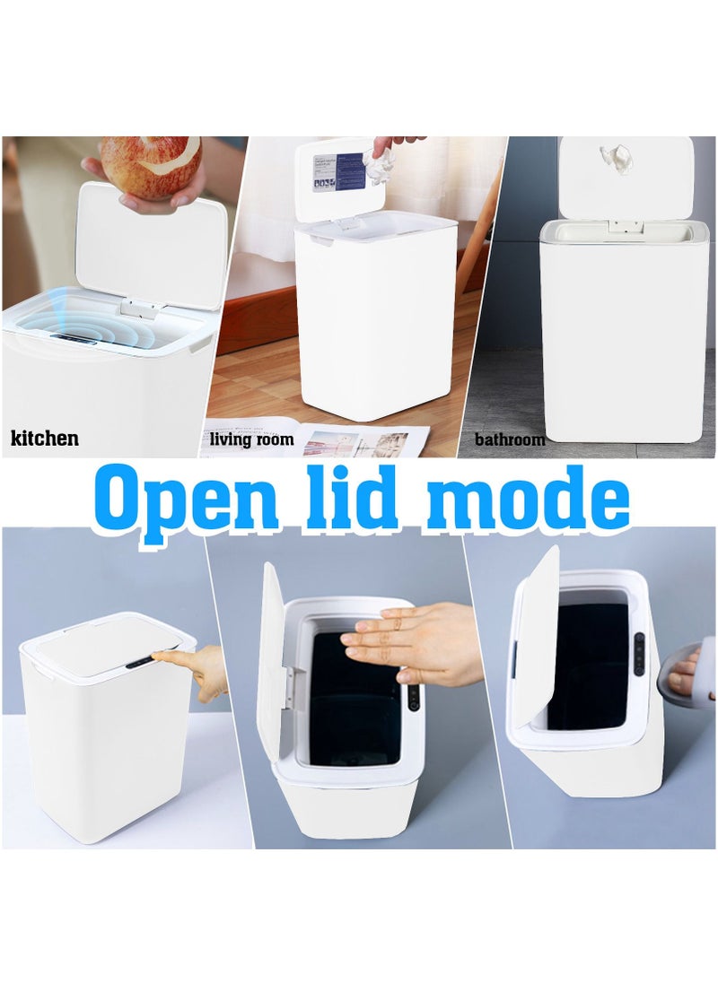 HoldPeak - 14L Capacity Household Sensor Kitchen Garbage Bin with Sensing Distance,Automatic Trash Can White - Image 1