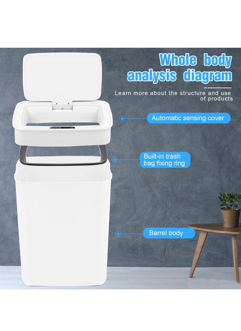 HoldPeak - 14L Capacity Household Sensor Kitchen Garbage Bin with Sensing Distance,Automatic Trash Can White - Image 1