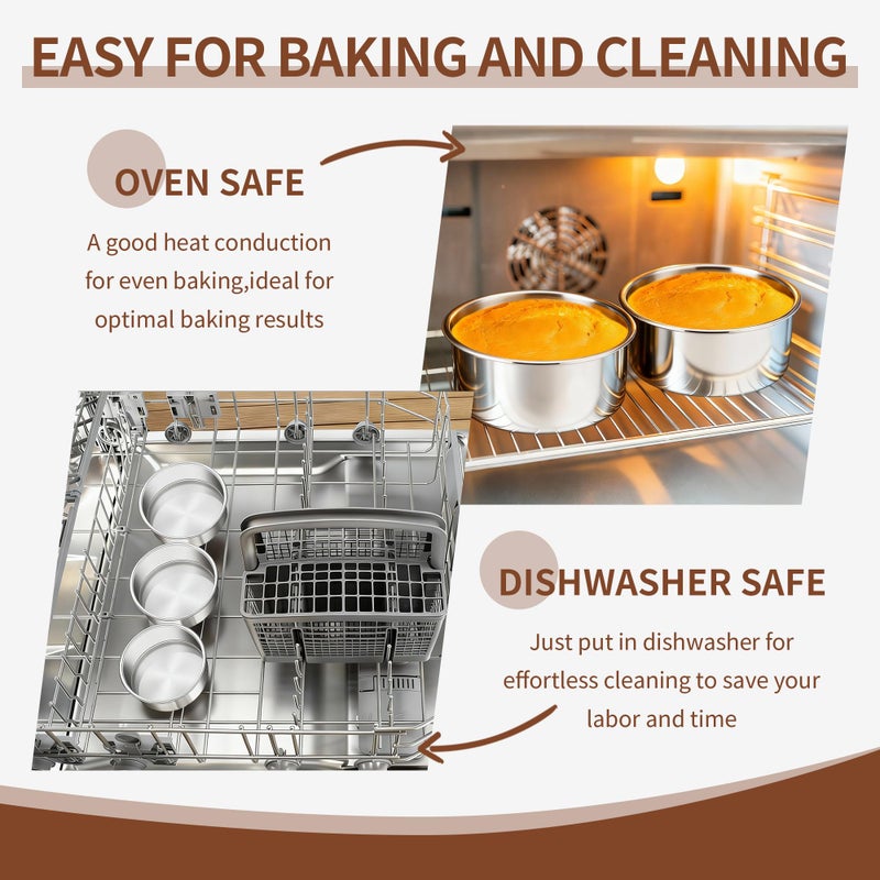 TeamFar 5 Inch Cake Pan Set of 4, Stainless Steel Small Layer Cake Baking Pans Tins, Round Bakeware for Birthday Wedding Party, Non-Toxic & Healthy, Mirror Finish & Dishwasher Safe - Image 5