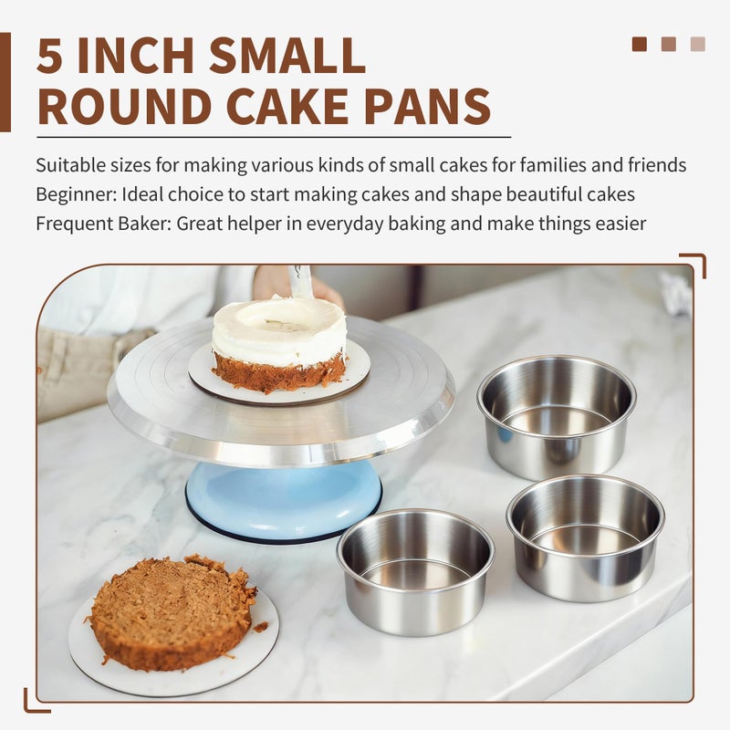 TeamFar 5 Inch Cake Pan Set of 4, Stainless Steel Small Layer Cake Baking Pans Tins, Round Bakeware for Birthday Wedding Party, Non-Toxic & Healthy, Mirror Finish & Dishwasher Safe - Image 4