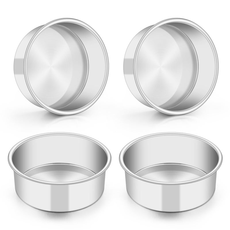 TeamFar 5 Inch Cake Pan Set of 4, Stainless Steel Small Layer Cake Baking Pans Tins, Round Bakeware for Birthday Wedding Party, Non-Toxic & Healthy, Mirror Finish & Dishwasher Safe - Image 1
