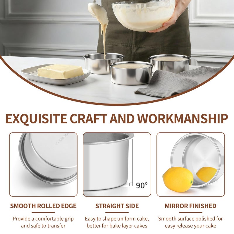 TeamFar 5 Inch Cake Pan Set of 4, Stainless Steel Small Layer Cake Baking Pans Tins, Round Bakeware for Birthday Wedding Party, Non-Toxic & Healthy, Mirror Finish & Dishwasher Safe - Image 3