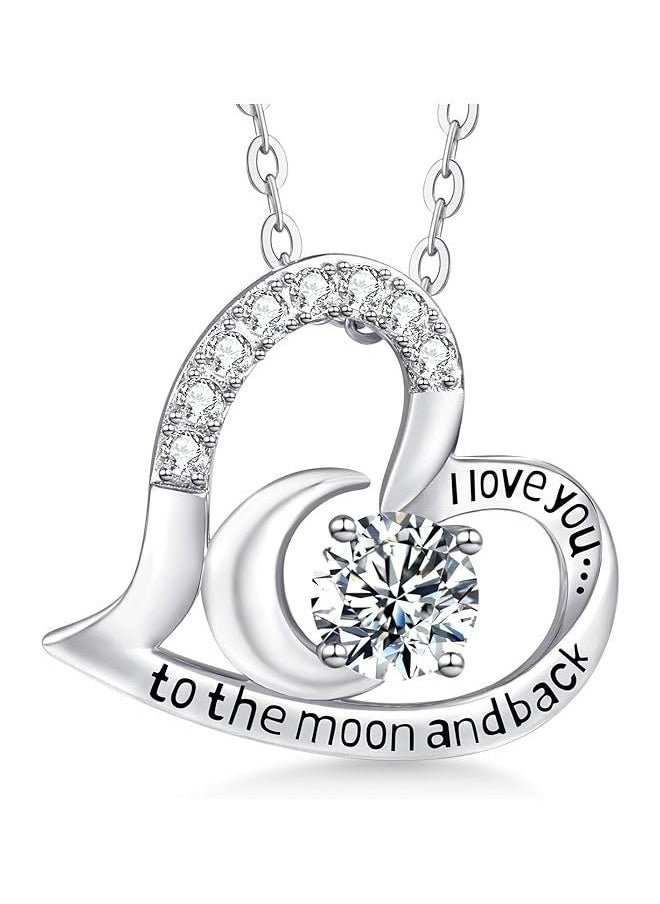 yongsheng Silver Necklace for Women I Love You to the Moon and Back, Heart Pendant Necklace for Mother Wife Girlfriend, Jewelry Gifts for Anniversary Birthday  - Image 1