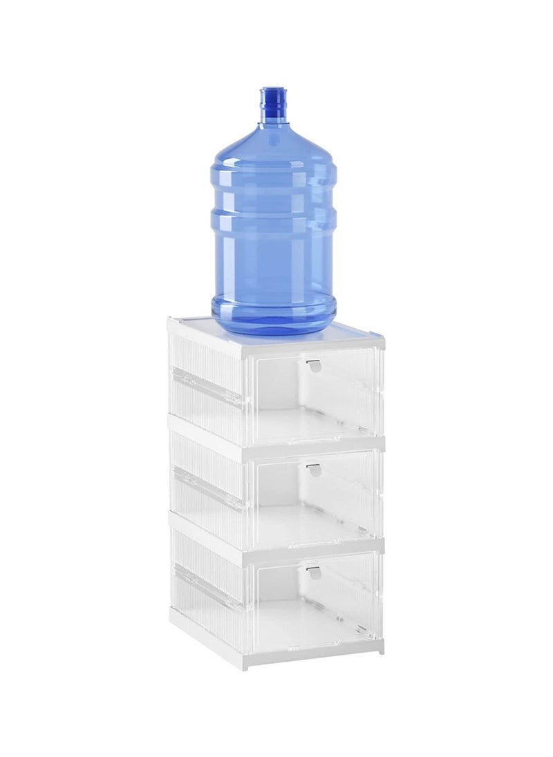 Plastic Storage Bins with Lids - Shoe Storage Shoe Organizer Collapsible Storage bins Stackable Storage Totes Storage Container for Organizing Foldable Storage Bins (3 Layers)