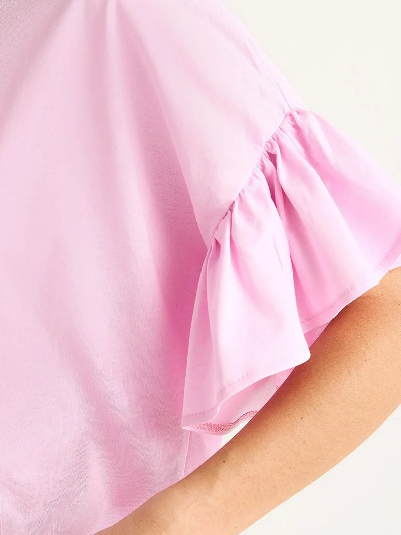 Bianco Lucci LUCCI Ruffle Detail Crew Neck T-Shirt