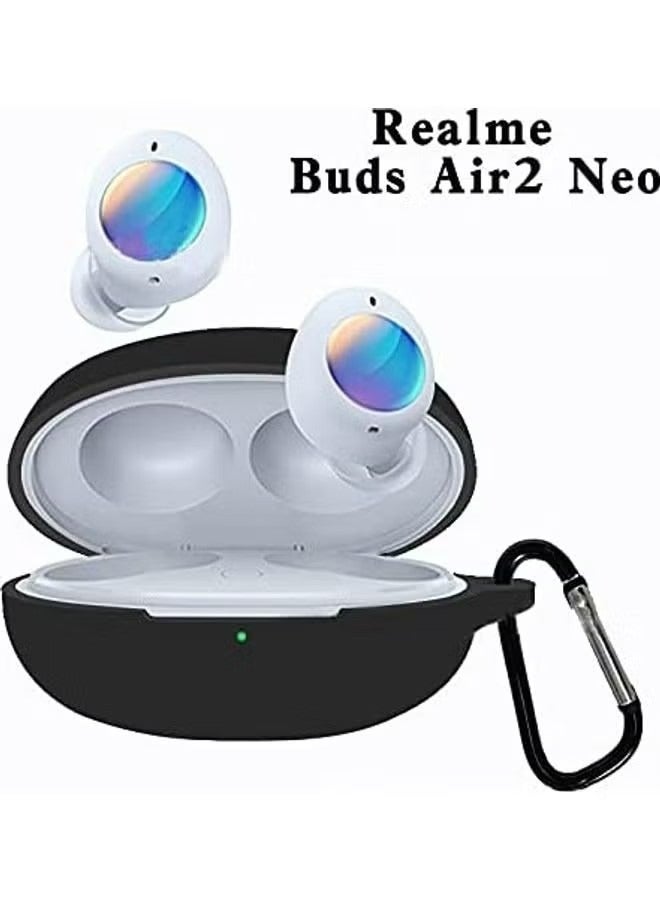 Soft Silicone Protective Case Cover Compatible with Realme Buds Air 2 Neo Protective Skin Sleeve with Key Chain Black - Image 2