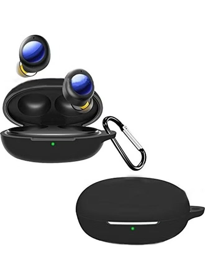 Soft Silicone Protective Case Cover Compatible with Realme Buds Air 2 Neo Protective Skin Sleeve with Key Chain Black - Image 1