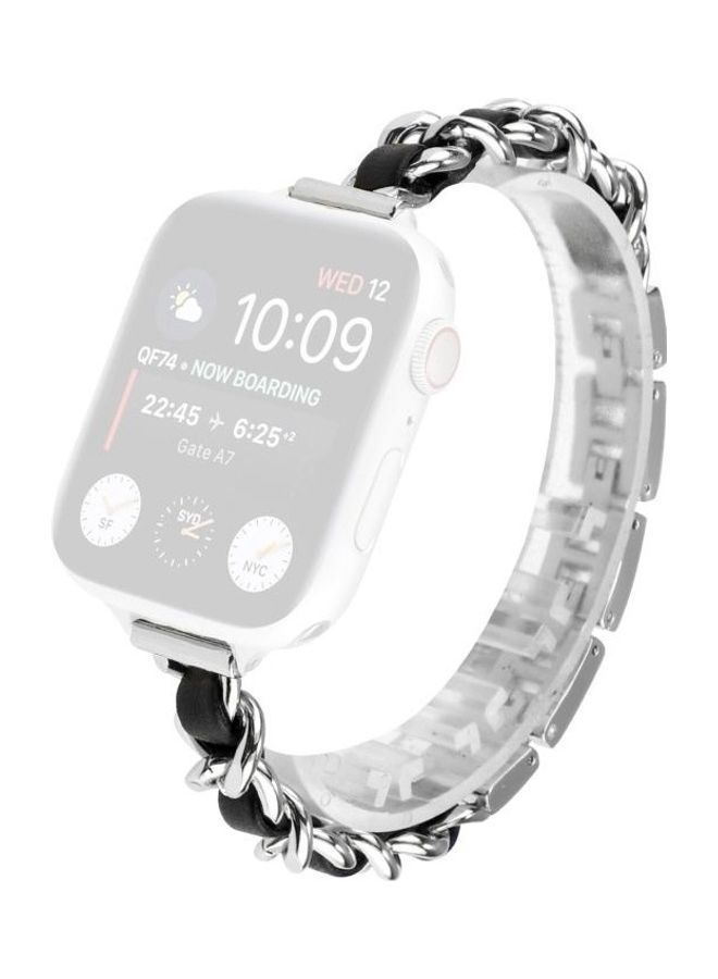 NIBEMINENT Replacement Strap Watchband For Apple Watch Series 6/SE/5/4/3/2/1 44-42mm Silver/Black - Image 1