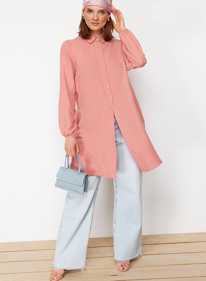 trendyol Cinnamon Side Slit Midi Length Woven Aerobin Shirt TCTSS22GO0104  - Image 3