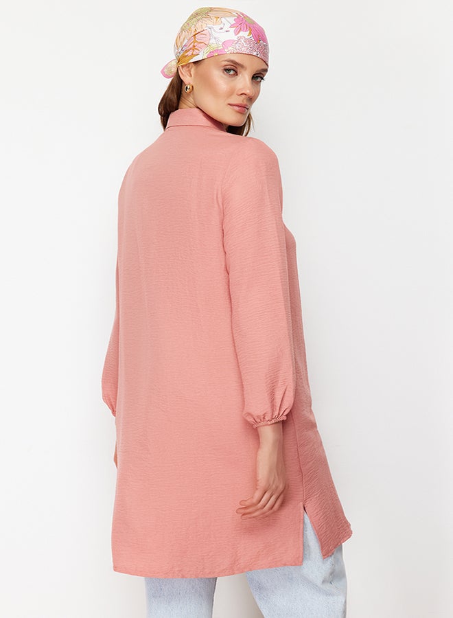 Cinnamon Side Slit Midi Length Woven Aerobin Shirt TCTSS22GO0104