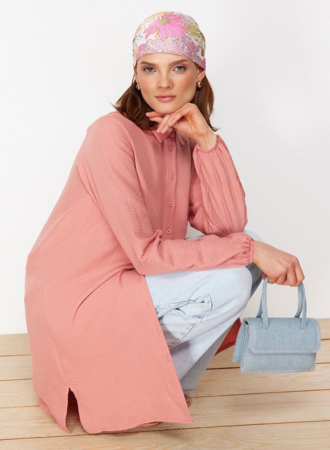 trendyol Cinnamon Side Slit Midi Length Woven Aerobin Shirt TCTSS22GO0104  - Image 2