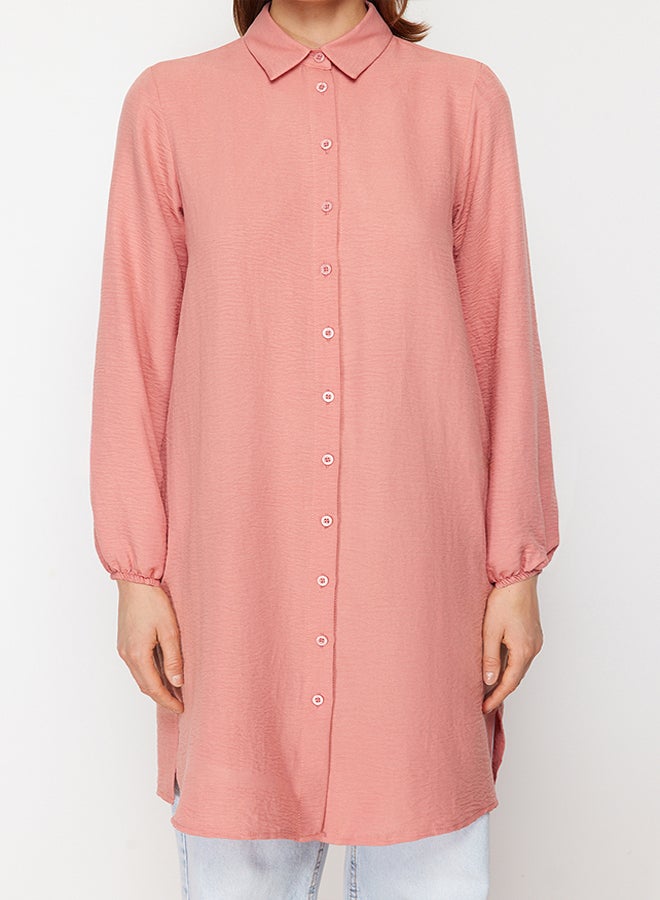 trendyol Cinnamon Side Slit Midi Length Woven Aerobin Shirt TCTSS22GO0104  - Image 5
