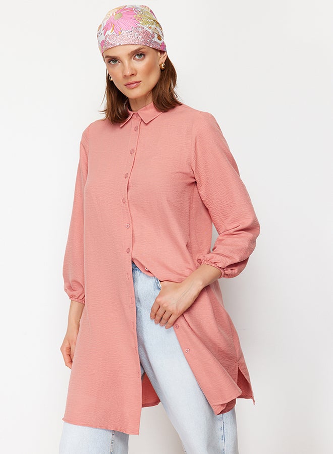 trendyol Cinnamon Side Slit Midi Length Woven Aerobin Shirt TCTSS22GO0104  - Image 1