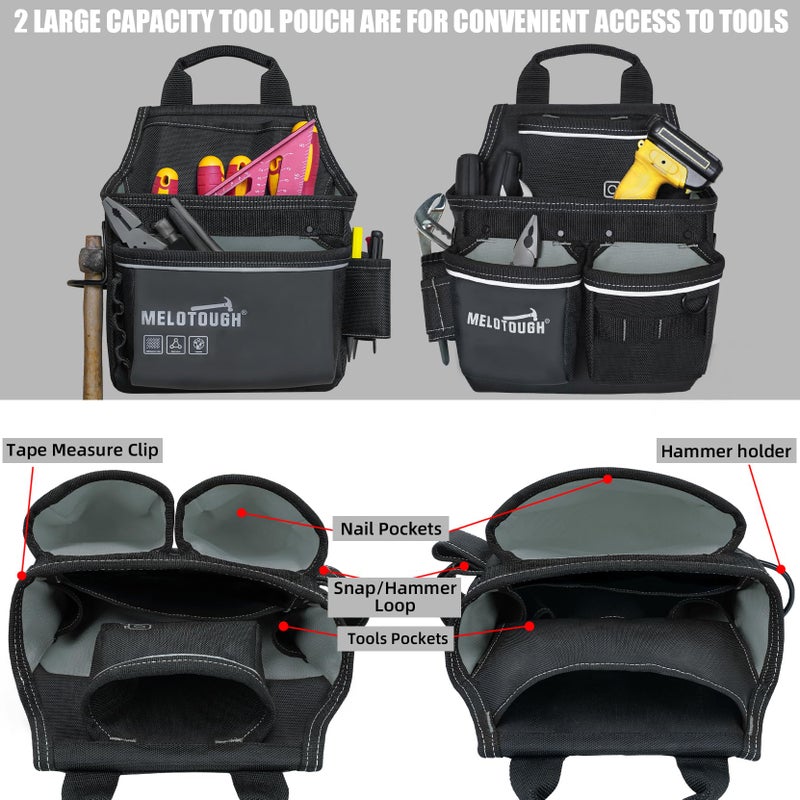 MELOTOUGH Professional Tool Belt with Suspenders Carpenter Tool Belt Combo Organizer Tools Pouch Suspenders with 32 Pockets and Loops fits 34"-48"Waist - Image 2
