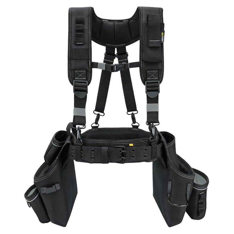 MELOTOUGH Professional Tool Belt with Suspenders Carpenter Tool Belt Combo Organizer Tools Pouch Suspenders with 32 Pockets and Loops fits 34"-48"Waist - Image 1