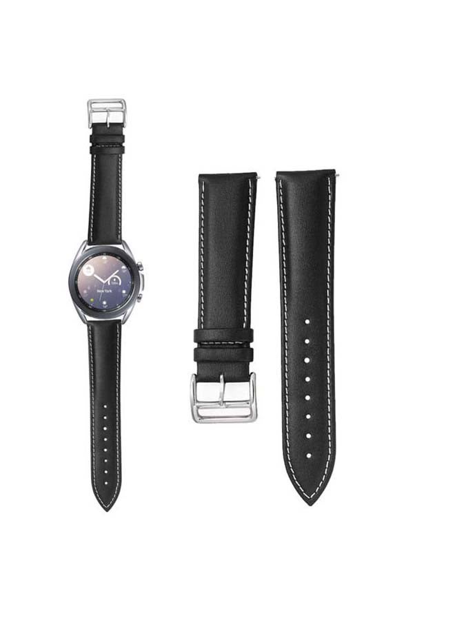 Perfii Genuine Leather Replacement Band for Samsung Galaxy Watch3 41mm Black/White Stitch - Image 1