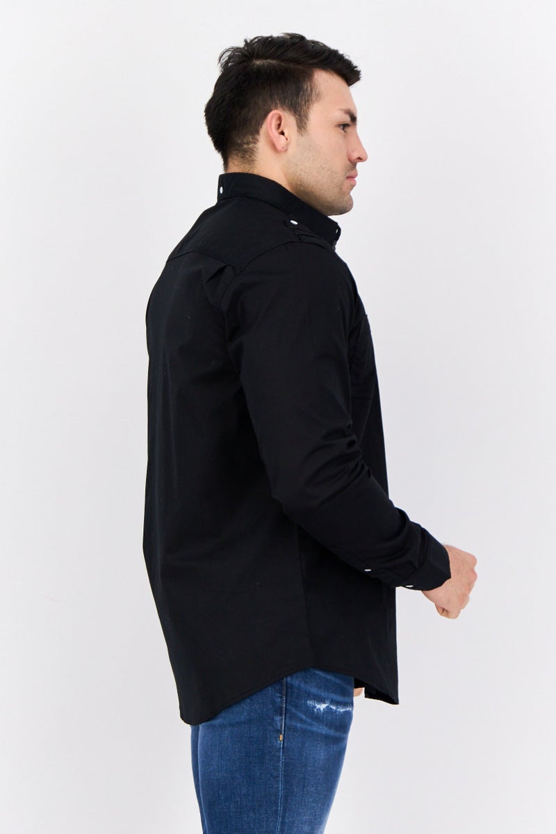 Paper Denim & Cloth قميص رجالي ضيق بأكمام طويلة سادة، أسود - Image 2