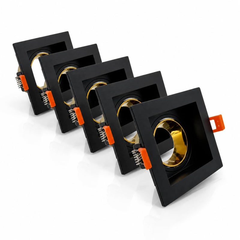 Square Recessed Spotlight Frame, Black & Gold Anti-Glare Ceiling Spot Light Holder, Hammer Design for Indoor Lighting - Image 1