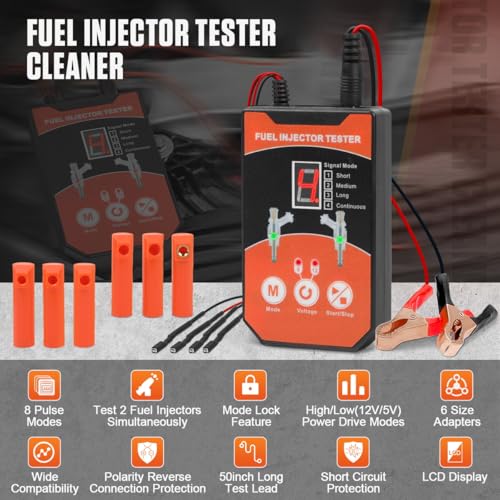 KAISAL Fuel Injector Tester Cleaner Tool Kit 8 Pulse Modes Injector Tester 2 Fuel Injector Test Simultaneously DIY Cleaning Tools with 6 Injector Cleaner Adapters&50in Wire for 12V/5V Car Motorcycle Injector - Image 2
