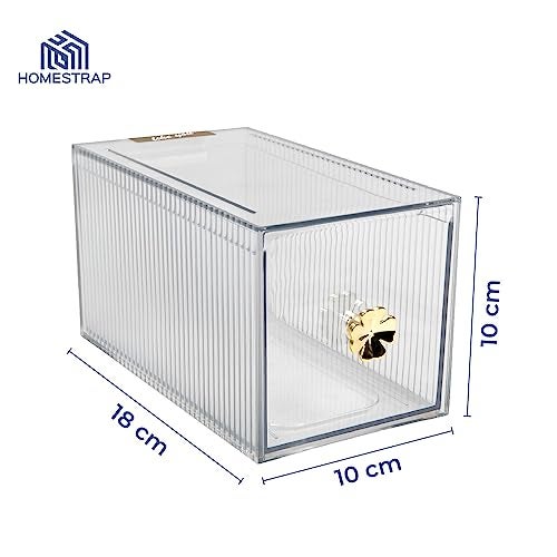 Homestrap Small Cosmetics Makeup and Jewelry Storage Case Display Set | Stackable Transparent Nail Art Accessories Organizer Boxes - Image 2
