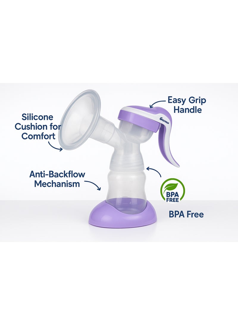 Granzia Manual Breast Pump – Comfort & Safety is specially designed for mothers for healthy and comfortable breastfeeding with a soft silicone cushion and a 2-year warranty. - Image 4