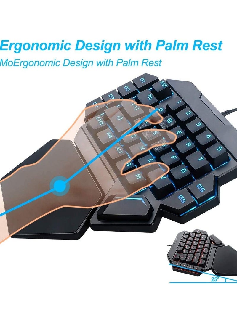 Excefore One-Handed RGB Mechanical Keyboard Ergonomic Half Gaming Keyboard 35 Keys with Rainbow Backlit Keyboard Wired Gaming Keypad Mini USB Keyboard Single Hand Game Controller with Wrist Rest Support - Image 4