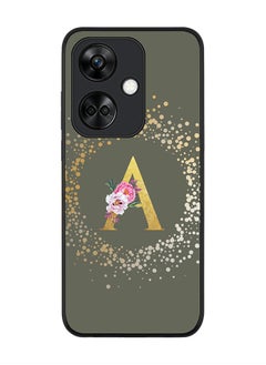 Rugged Black Edge case for OnePlus Nord CE3 Case Cover - Custom Monogram Initial Letter Floral Pattern Alphabet - A (Olive Green)