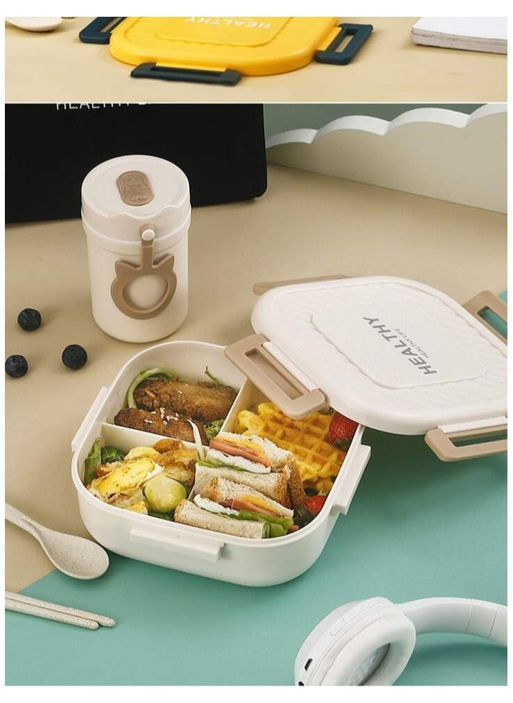 QSHOP - Imported Premium Lunch Box 3 Compartments Interior Includes Spoon and Fork Microwave Safe Leak Proof Cutlery Divider Plastic Thermal Insulation by QShop®️ - Image 1