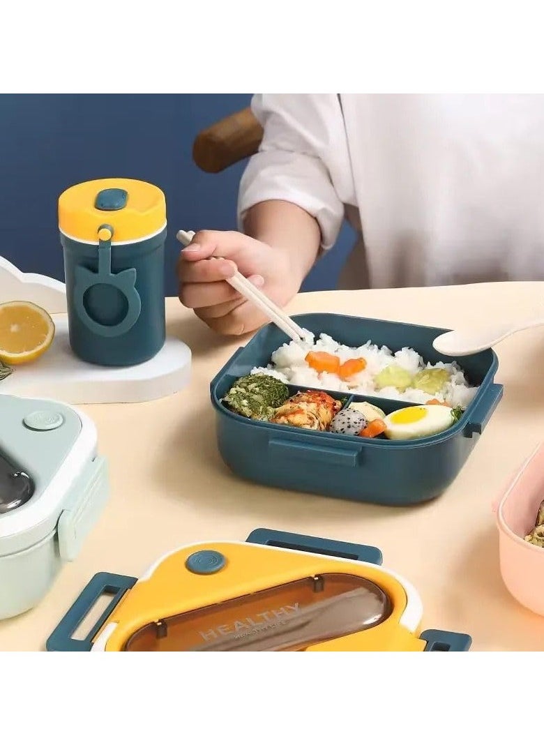 QSHOP - Imported Premium Lunch Box 3 Compartments Interior Includes Spoon and Fork Microwave Safe Leak Proof Cutlery Divider Plastic Thermal Insulation by QShop®️ - Image 1
