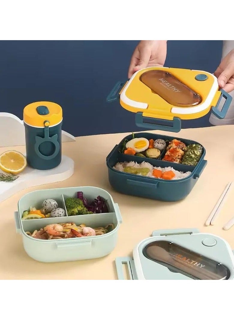 QSHOP - Imported Premium Lunch Box 3 Compartments Interior Includes Spoon and Fork Microwave Safe Leak Proof Cutlery Divider Plastic Thermal Insulation by QShop®️ - Image 1